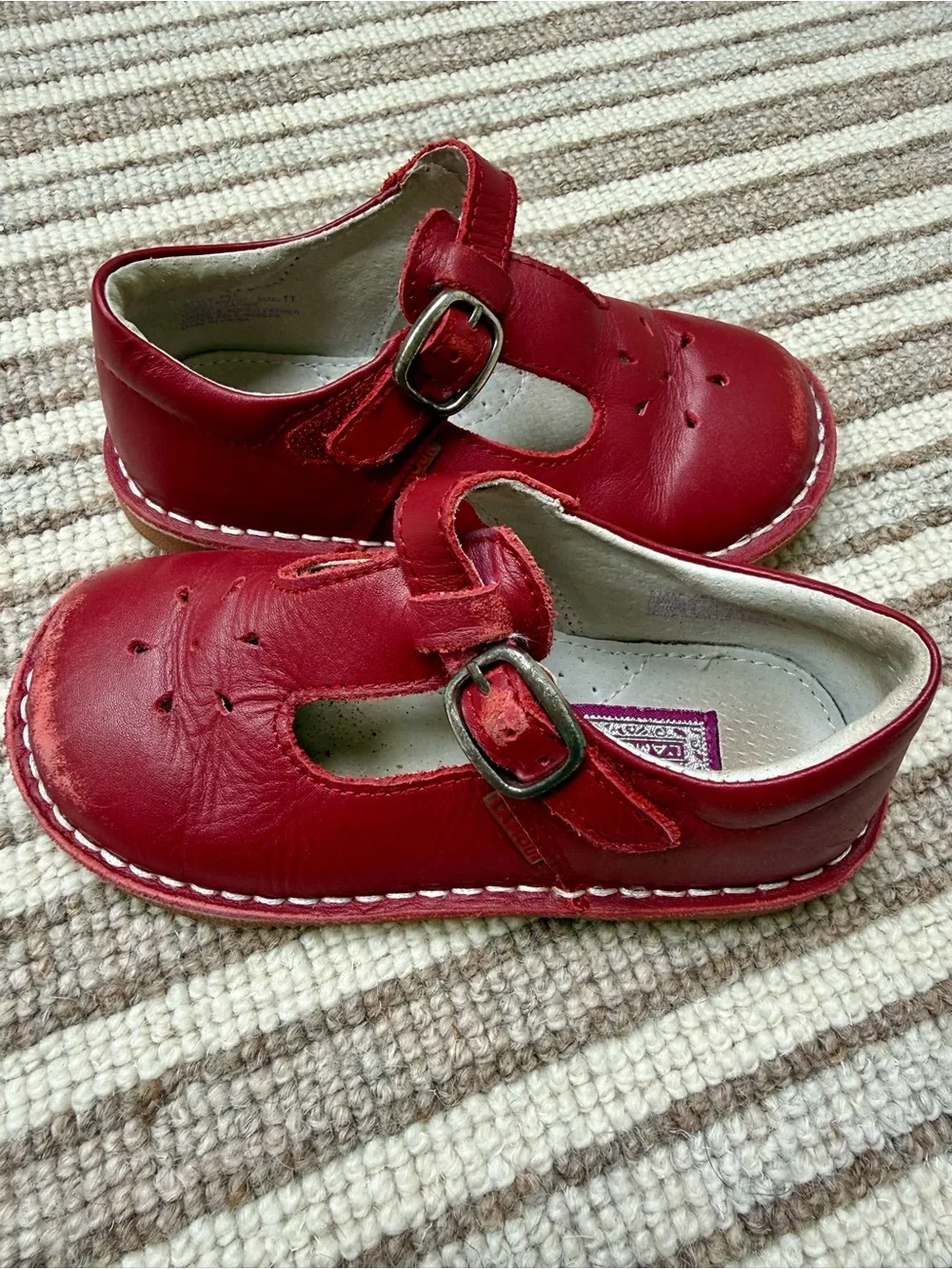 L'Amour Red Leather T-Strap Kids Dress Shoes